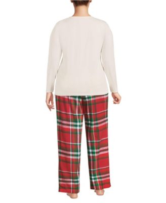 Plus Size Pajama Gift Set - Knit Long Sleeve Top and Flannel Pants