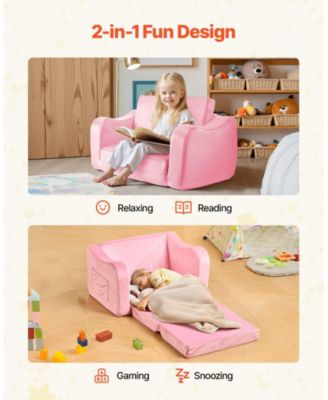 Convertible Kids Sofa with Armrests, Folds into Lounger for Kids Room