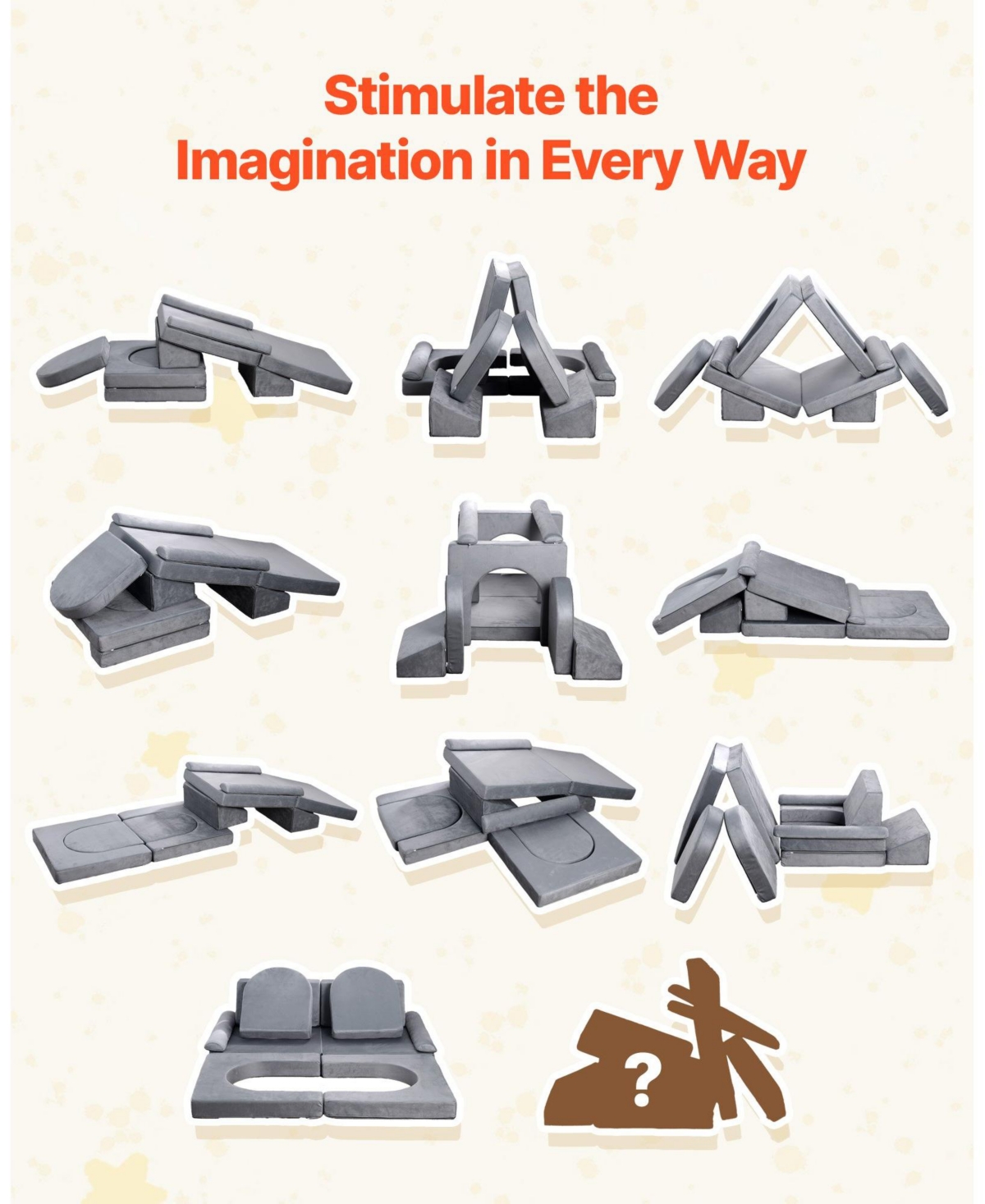 Slickblue Modular Kids Play Couch 10-Piece Sectional Toddler Sofa with Armrests, Gray