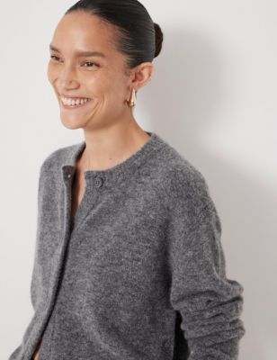 Women's Crew Neck Boxy Wool Blend Cardigan Sweaters