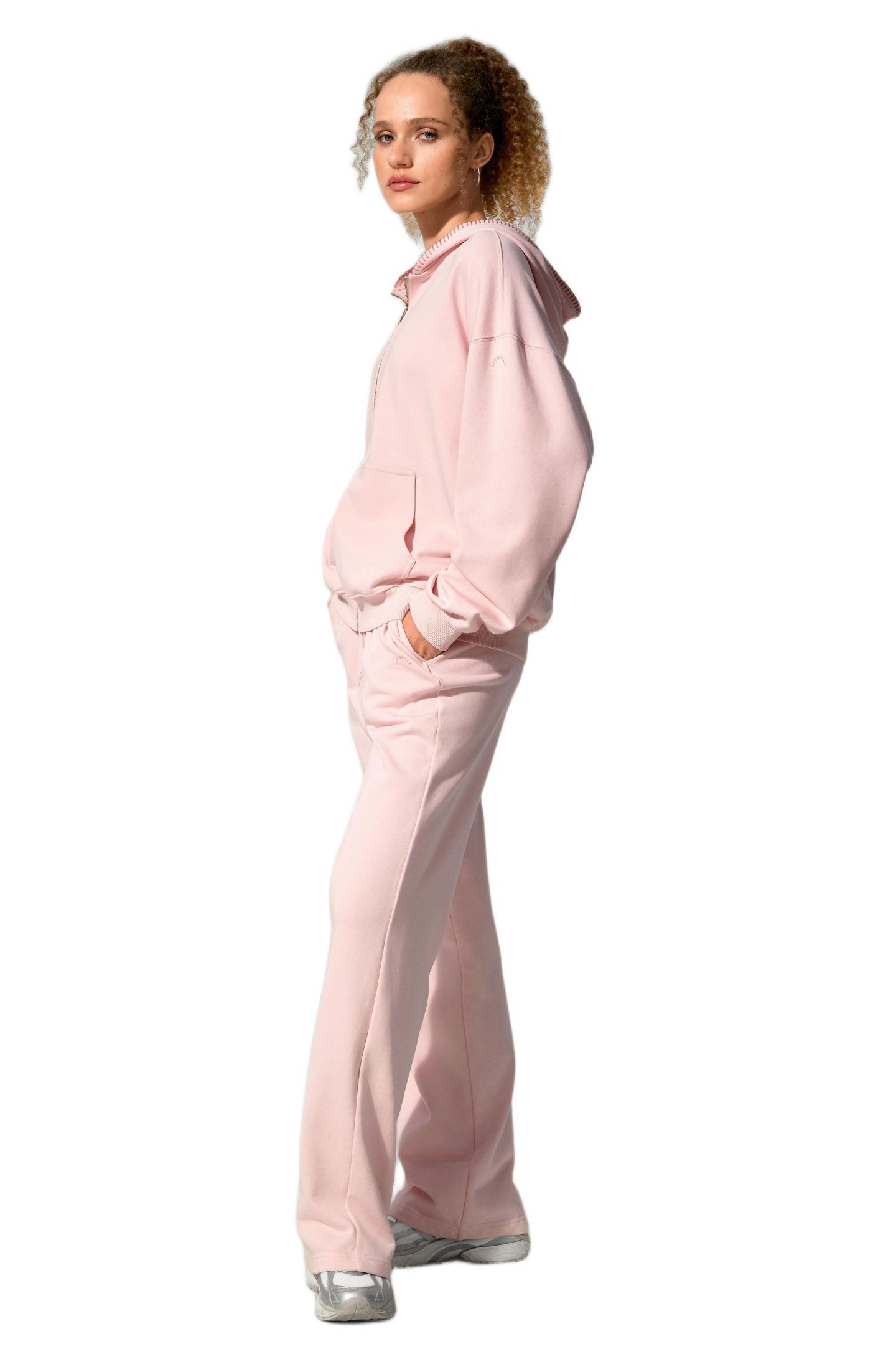 Женское худи LILYSILK Oversized Seamflow Full-Length Zip, цвет: Пудровый розовый — фото 2