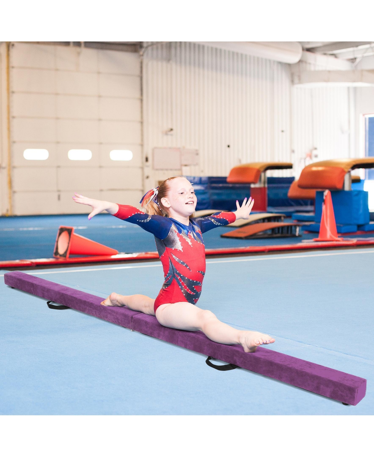 Sugift 7 Feet Folding Portable Floor Balance Beam with Handles for Gymnasts-Purple