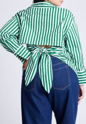 Women's Striped Tie Back Button Up Top
