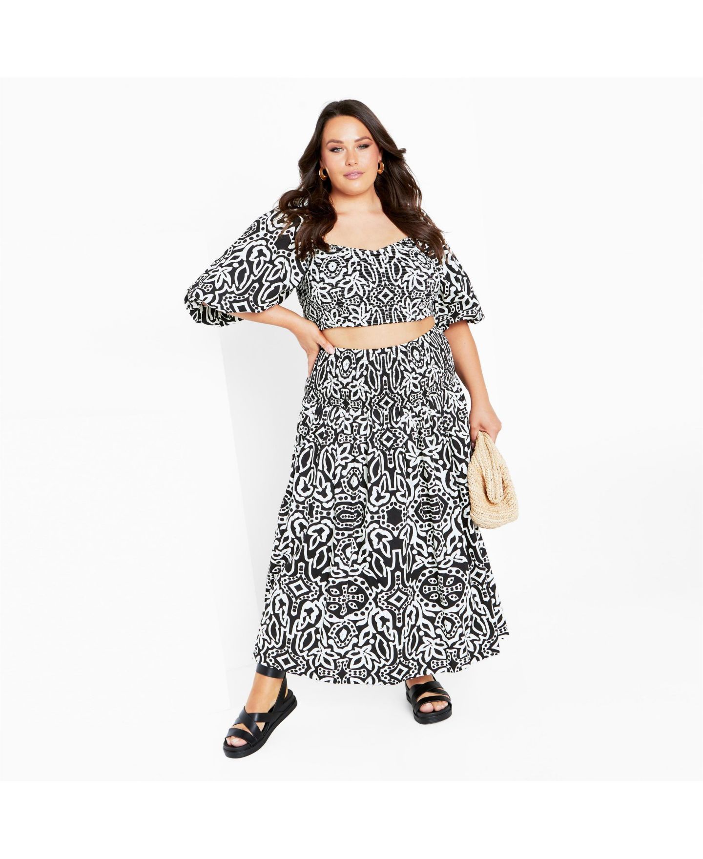 Женский топ CITY CHIC Plus Size Amari Puff Sleeve Fitted, цвет: Чёрный с принтом — фото 2