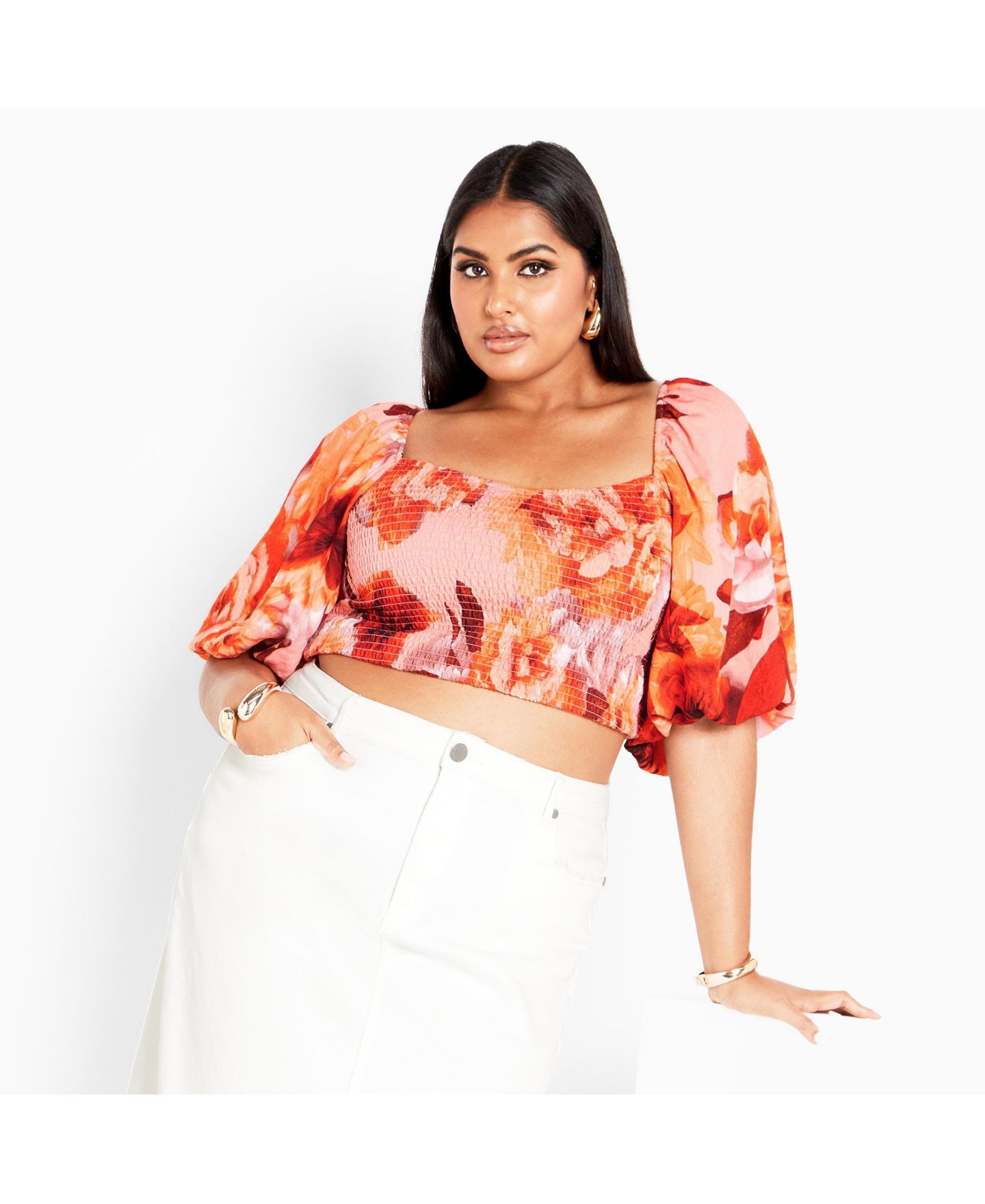 Женский топ CITY CHIC Plus Size Ruffled, цвет: Закатный оранжевый — фото 1