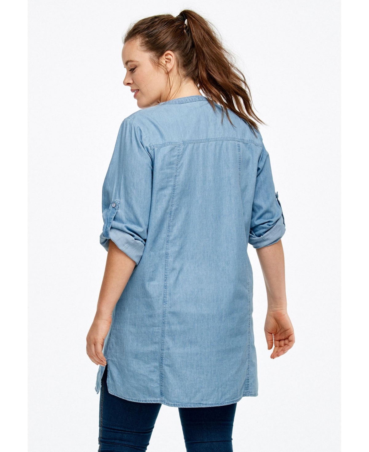 ellos Women's Snap Front Denim Tunic