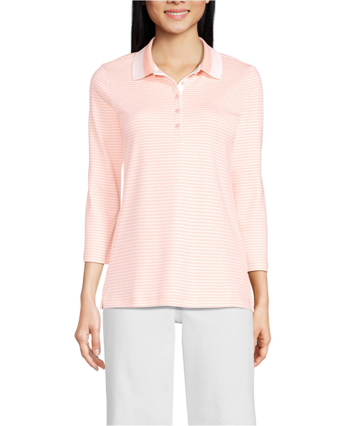 Lands' End Women's Petite 3/4 Sleeve Supima Cotton Polo Shirt