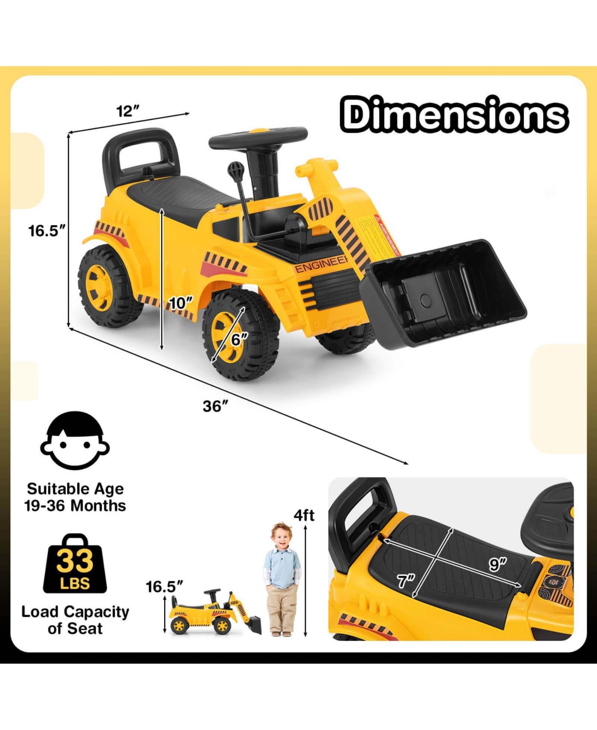 Kids Ride on Bulldozer with Adjustable Bucket Engine Sound Excavator Digger Toy