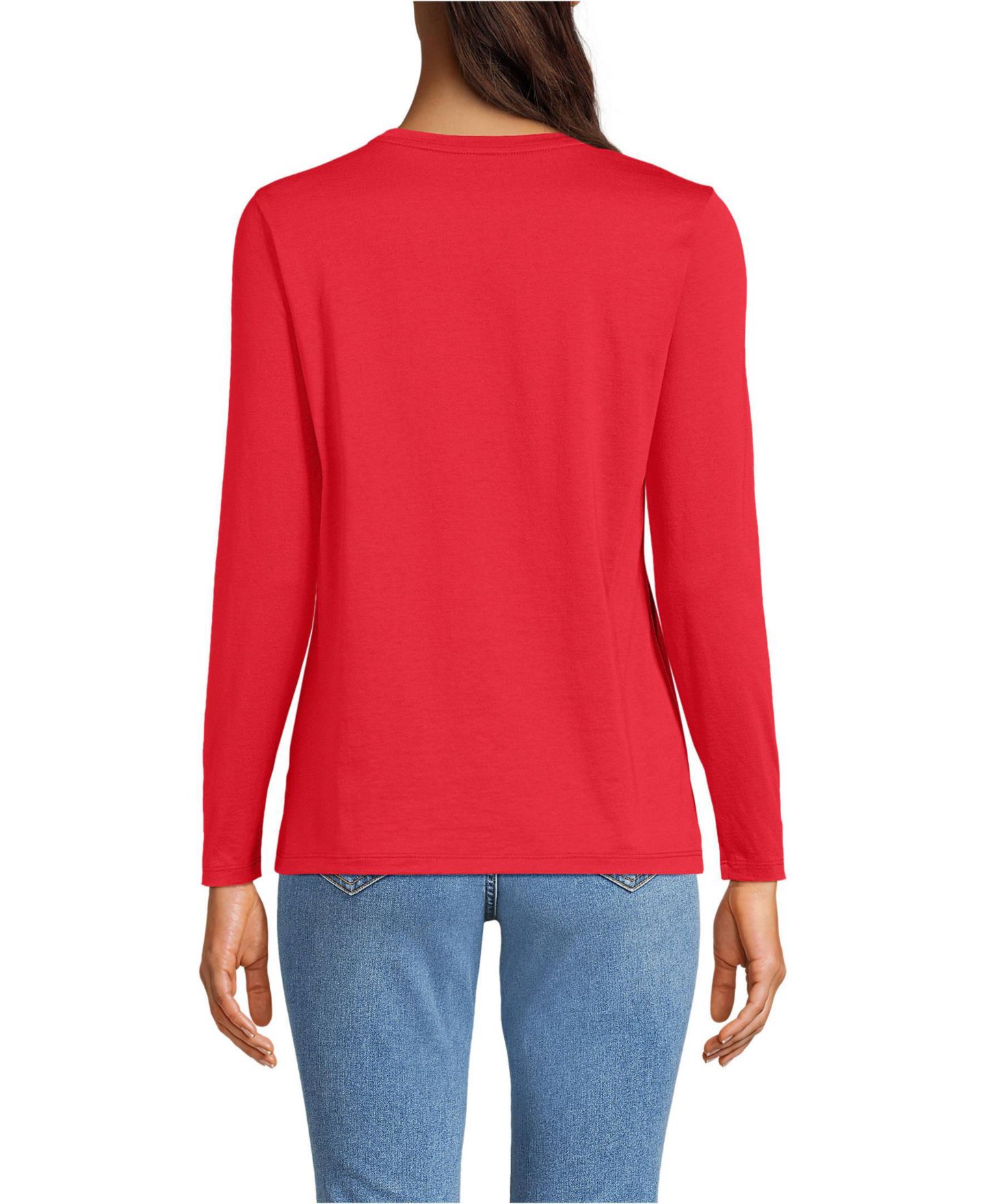 Женская футболка Lands' End Supima Cotton Long Sleeve Crewneck, цвет: Красный — фото 2