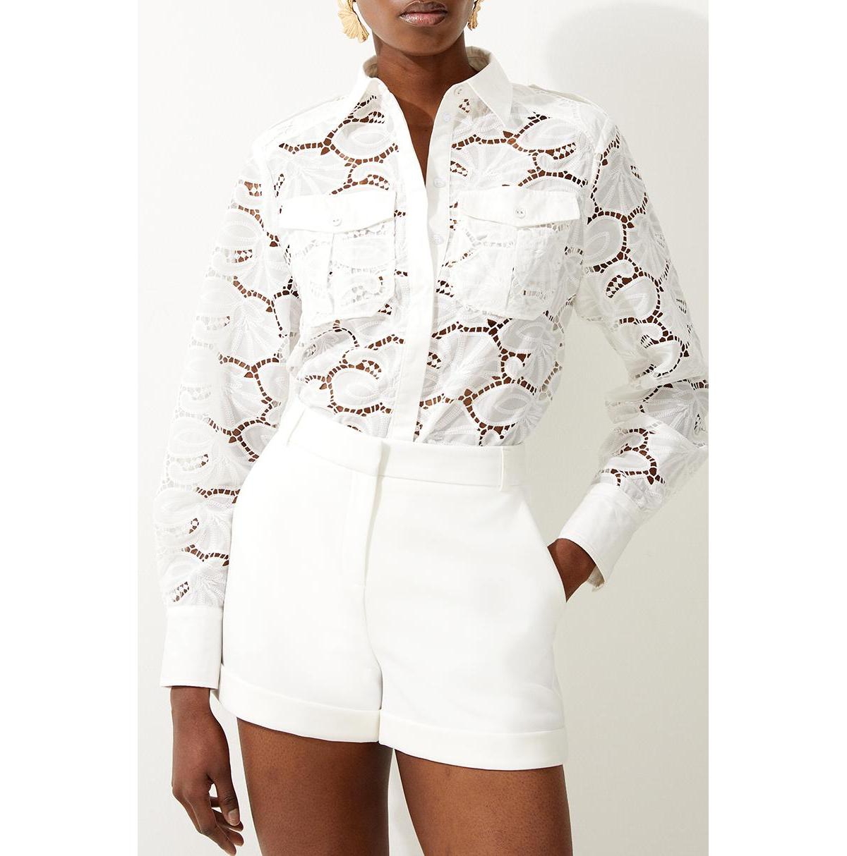 Karen Millen Women's Cotton Cutwork Woven Shirt