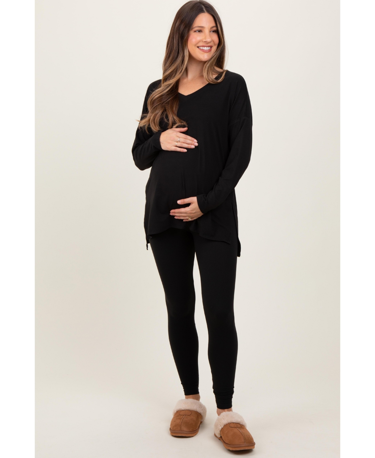 Pinkblush Maternity Black Brushed Knit Oversized Top and Legging Set