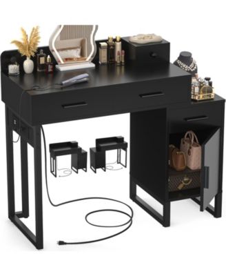 Makeup Vanity Desk with 4 Drawers and Cabinet, Dressing Table with Outlets for Small Space
