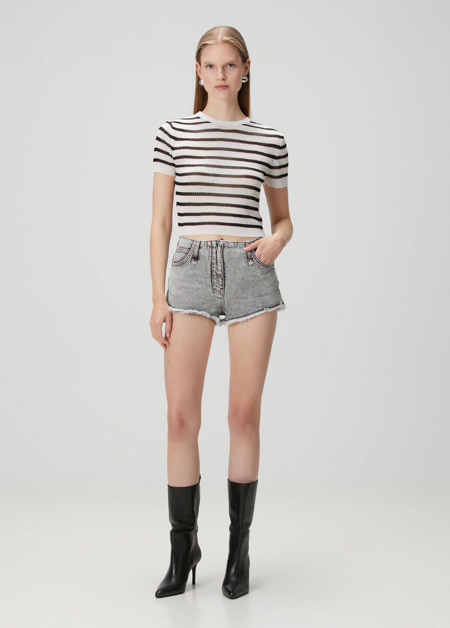 Женские шорты PCFG Cotton Faded Super Mini Short- Gray, цвет: Серый — фото 5