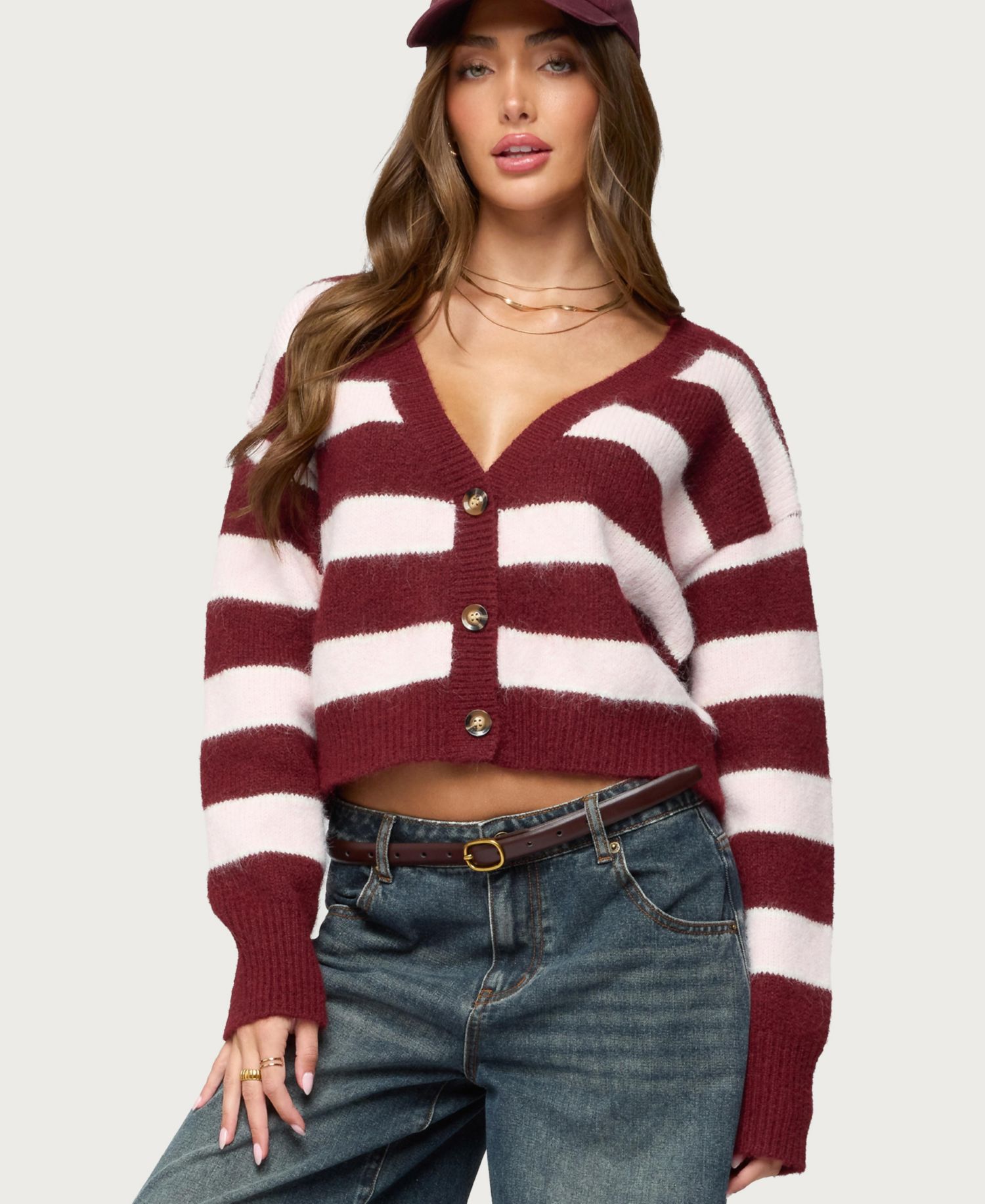 Women's Kaz Striped Knit V Neck Cardigan