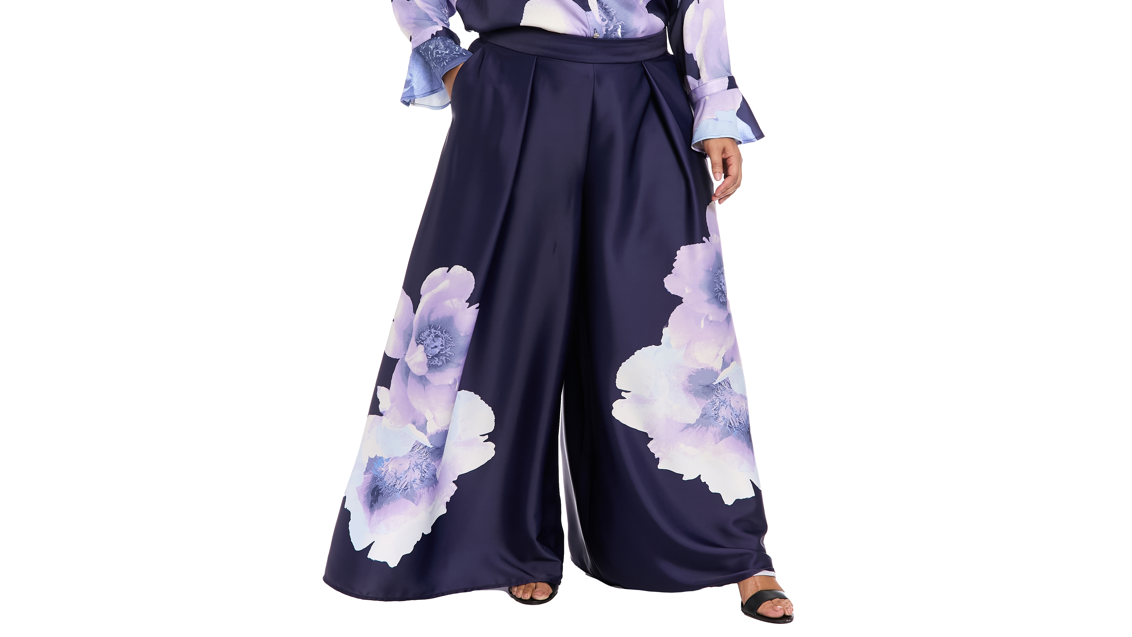 Muse Plus Front Pleat Floral Placement Palazzo Pants