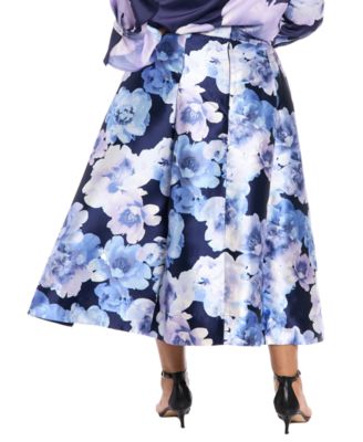 Plus Size Floral-Print Pleated Skirt