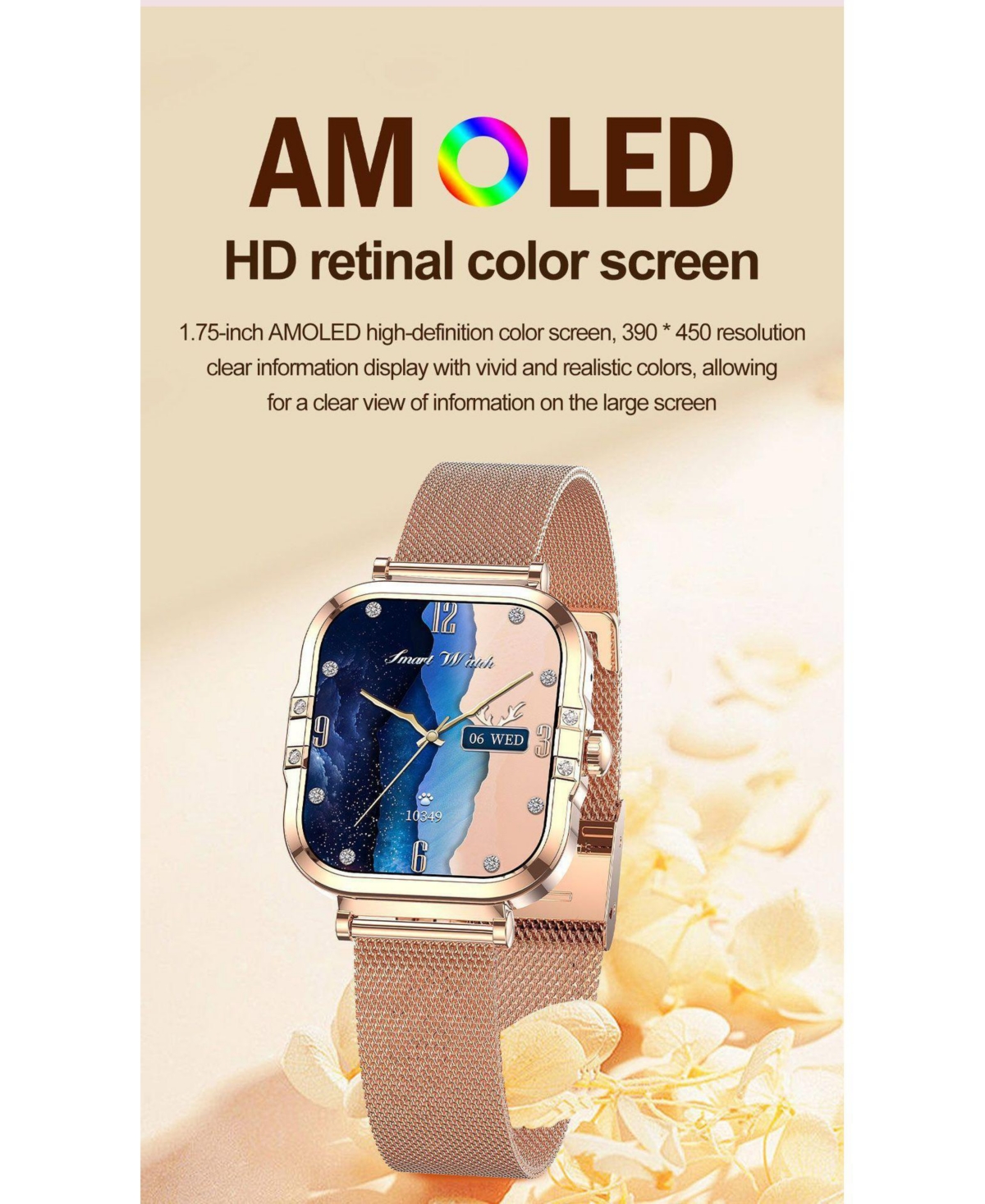 Ruxing Smart Women's 1.75" Watch with Bluetooth Calling and Health Monitoring