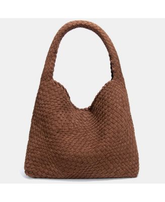 Brown and Espresso Suede Woven Hobo Bag Large Slouchy Shoulder Tote Handbag for Women Soft Braided Texture Work Purse