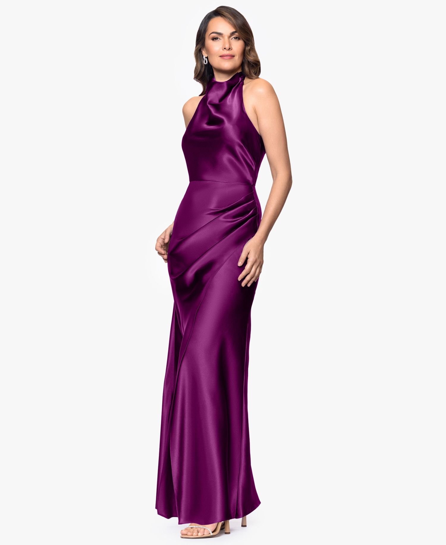 Petite Cowl Halter Neck Charmeuse Long Dress