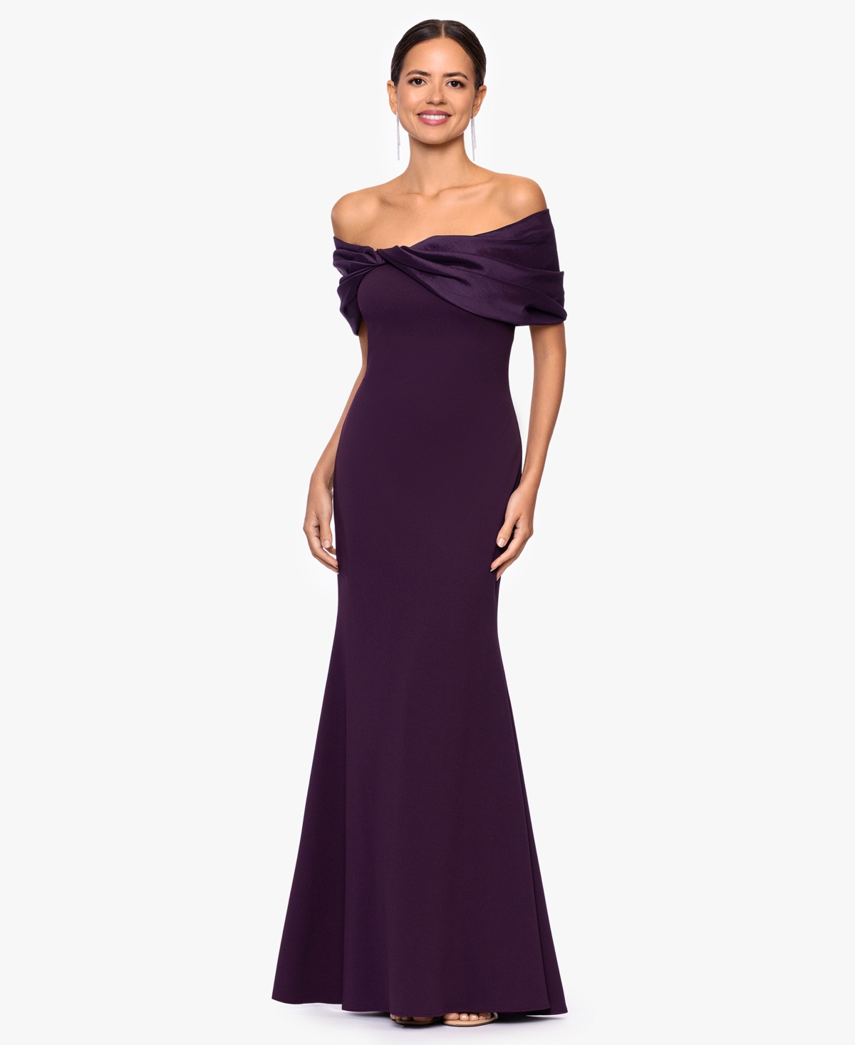 Betsy & Adam Women's Long Off-the-shoulder Dress In Brown