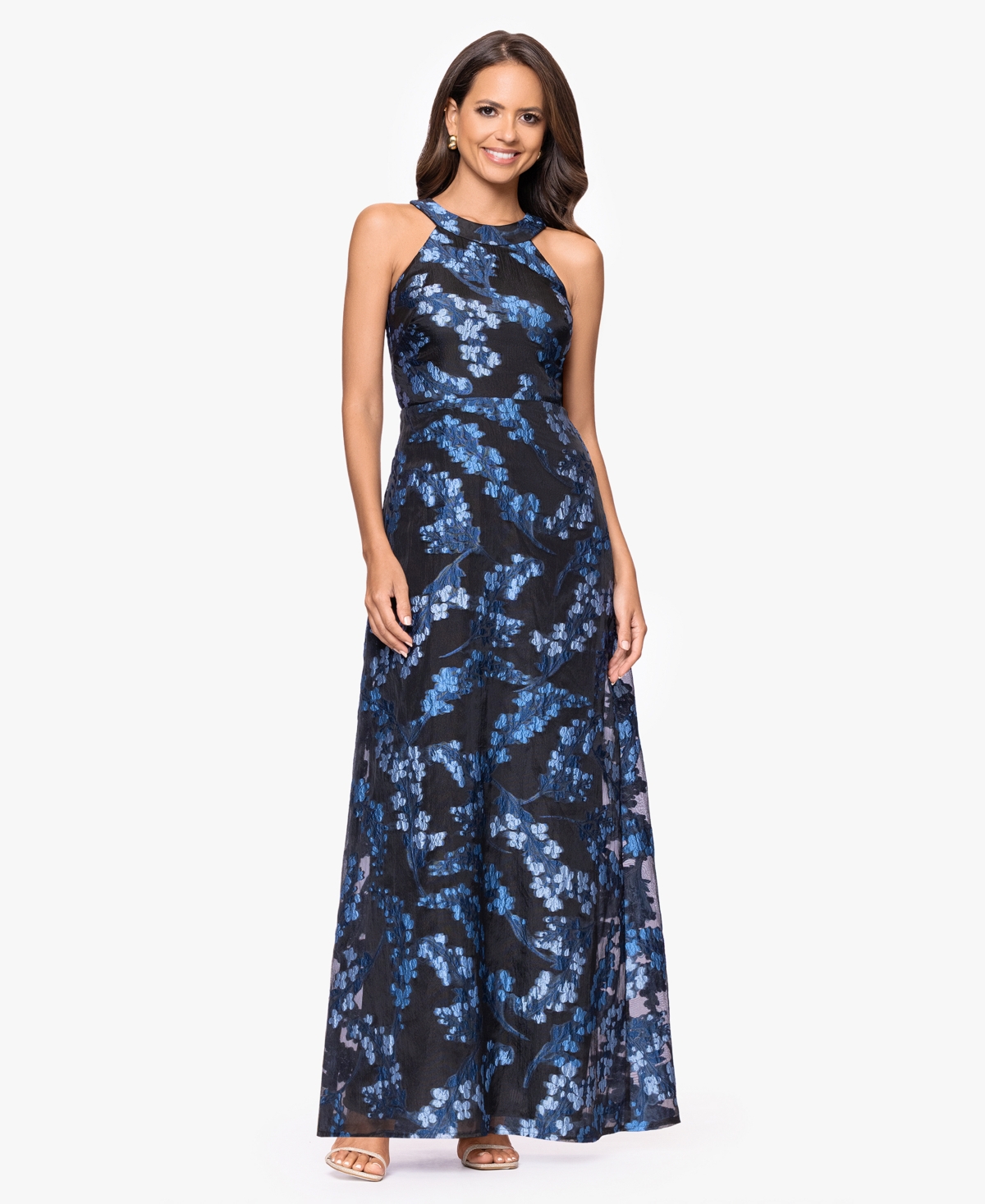 Betsy & Adam Women's Floral Print Halter Dress In Blue