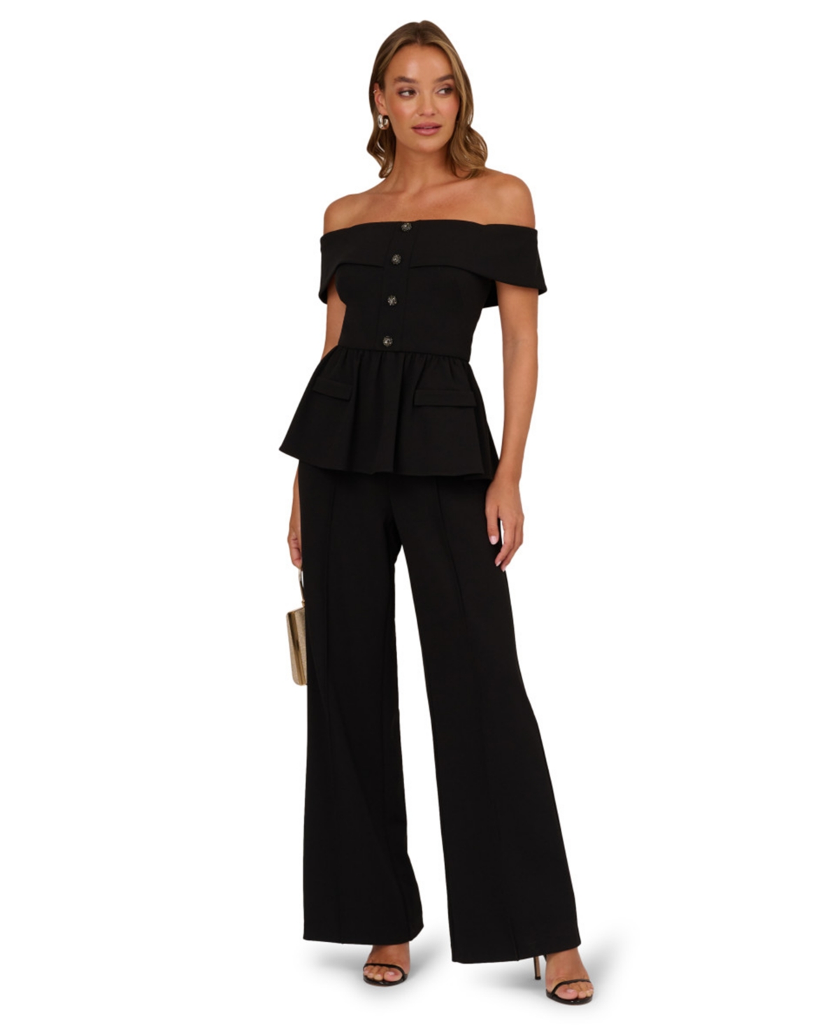 Adrianna Women's Off-the-shoulder Knit Crepe Jumpsuit In Black