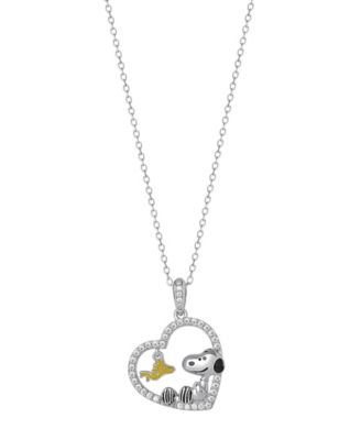Cubic Zirconia Peanuts Heart Pendant Necklace in Sterling Silver
