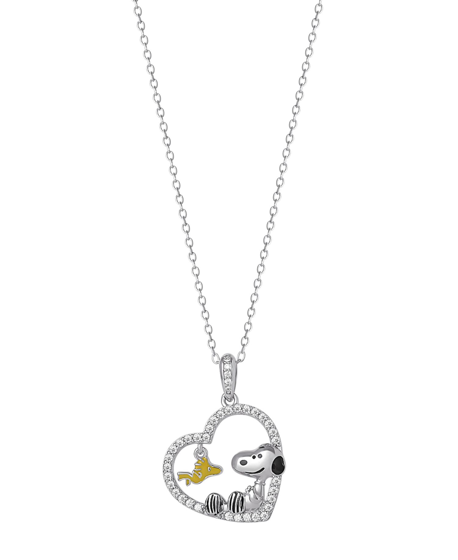 Cubic Zirconia Peanuts Heart Pendant Necklace in Sterling Silver