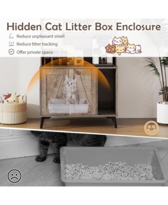 Large Cat Litter Box Enclosure w/ Display Storage Shelves Hidden Cat Furniture