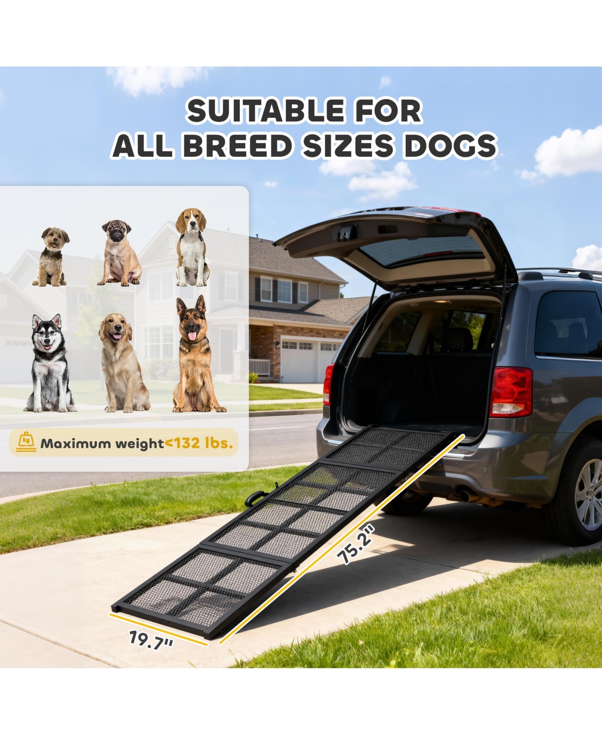 PawHut Dog Car Ramp, 75" x 20" Large Folding Portable Pet Ramp