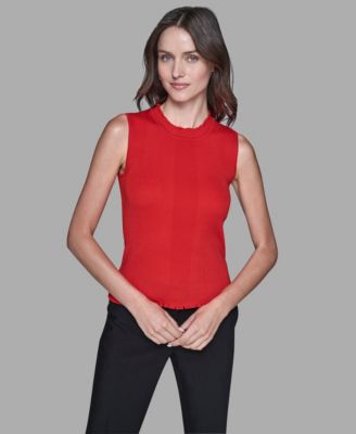 Women's Ruffled Rib-Knit Sleeveless Top