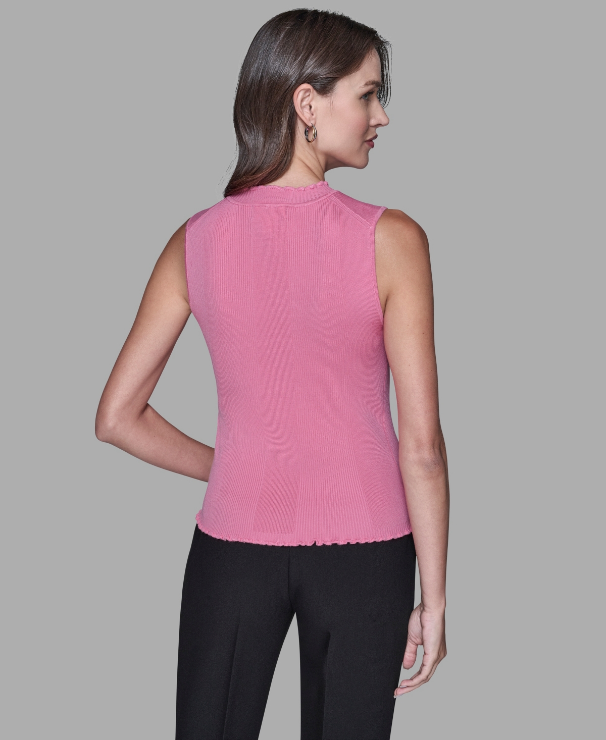 Karl Lagerfeld Women's Ruffled Rib-knit Sleeveless Top In Pink