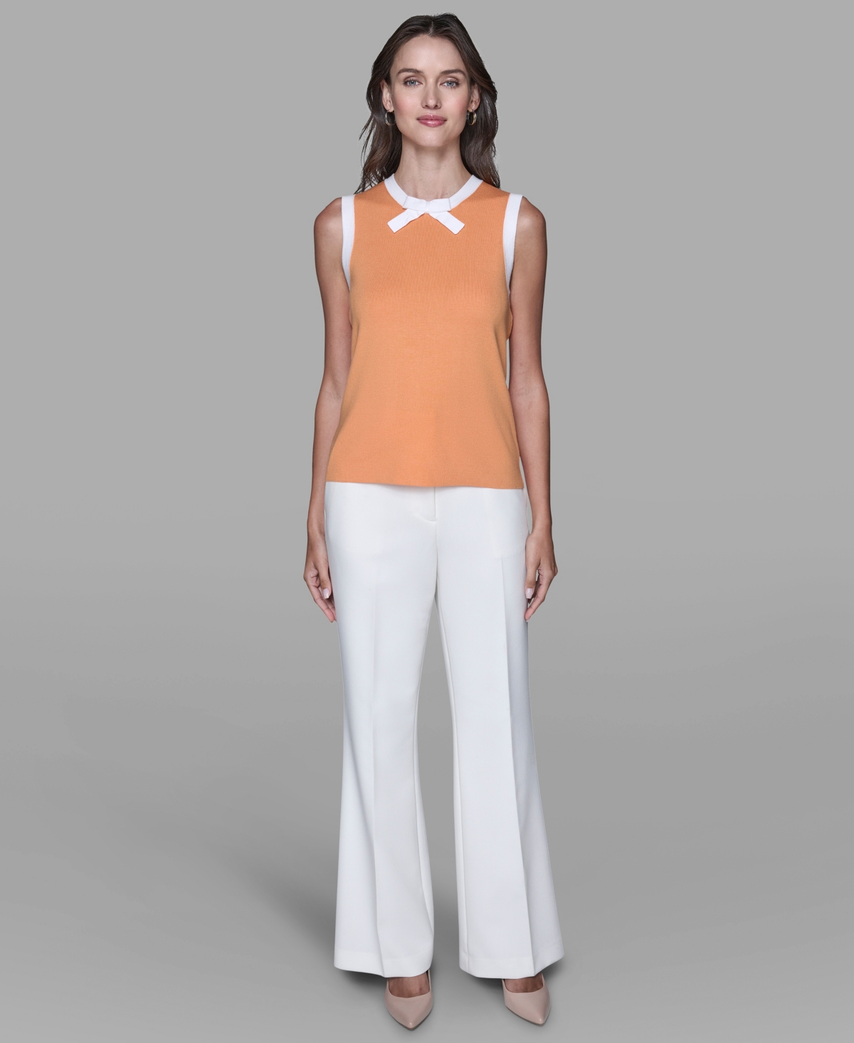 Karl Lagerfeld Women's Bow-tie Sleeveless Sweater In Orange