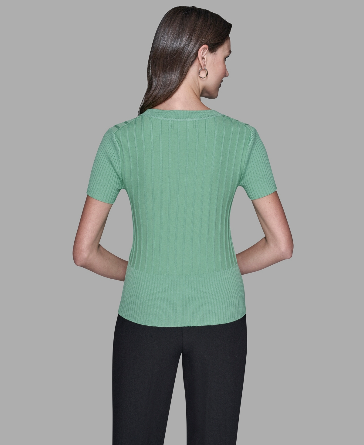 Karl Lagerfeld Women's Ribbed Short-sleeve Sweater In Green