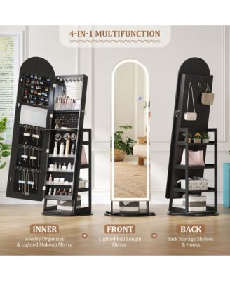 LED Jewelry Cabinet with Arched Mirror and Lockable Design