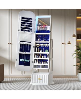 Standing Jewelry Cabinet with Full-Length Mirror & Storage