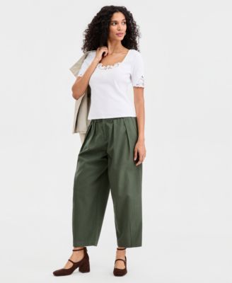 Women's Knit Short-Sleeve Lace-Inset Top, Macy's Exclusive