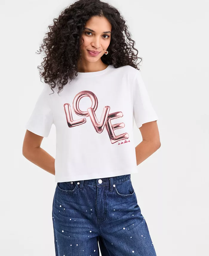 Women's Knit Short-Sleeve Love Graphic T-Shirt