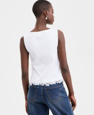 Women's Knit Sleeveless Boat-Neck Lace Top, Macy's Exclusive