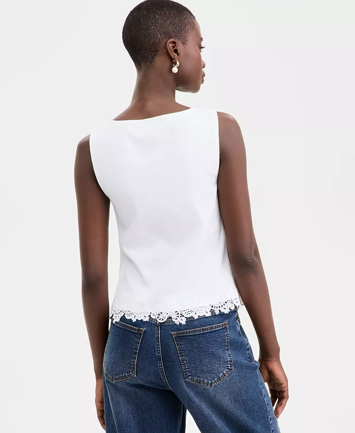 Women's Knit Sleeveless Boat-Neck Lace Top - thumbnail 3