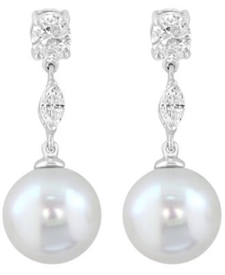 Freshwater Pearl (10mm) and Lab Grown Diamond Earrings (3/4 ct. t.w.) in 14k White Gold