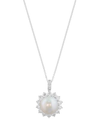 Freshwater Pearl (12mm) and Lab Grown Diamond Pendant Necklace (1-1/2 ct. t.w.) in Sterling Silver