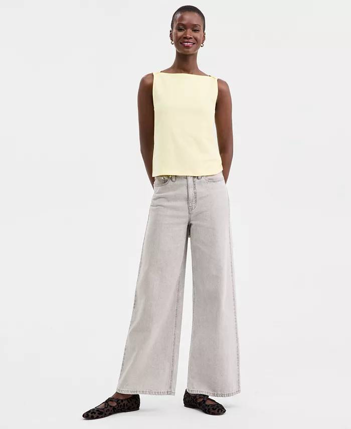 Women's Knit Sleeveless Boat-Neck Top