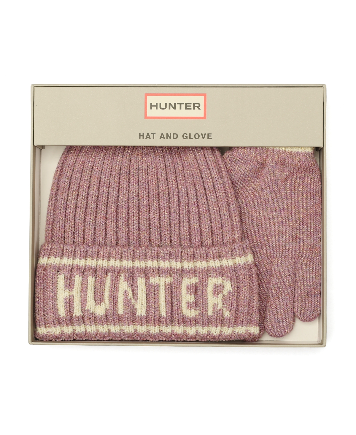 Hunter Metallic Rib Logo Cuff Beanie and Gloves Boxed Gift Set