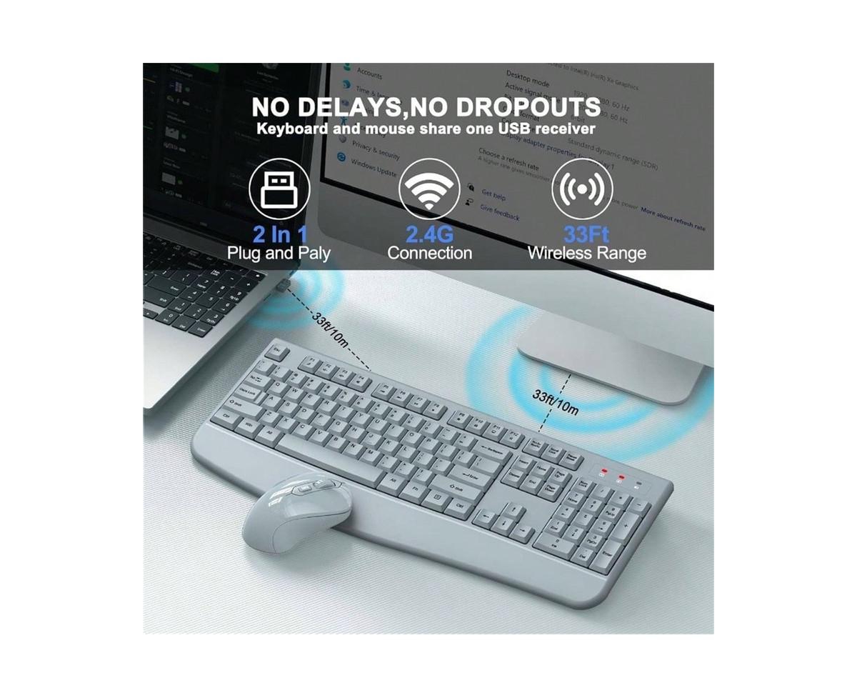 Risokeys-Wireless Combo, 2.4G Full Size Keys Keyboard With Wrist Rest And 3