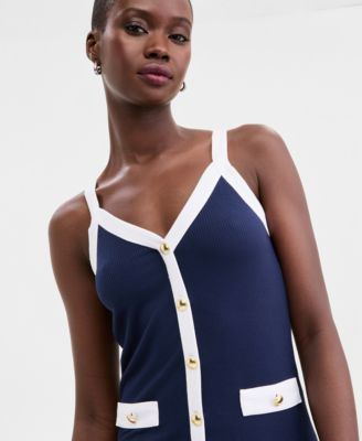 Women's Knit Solid Colored-Trim Button-Up Tank Top, Macy's Exclusive