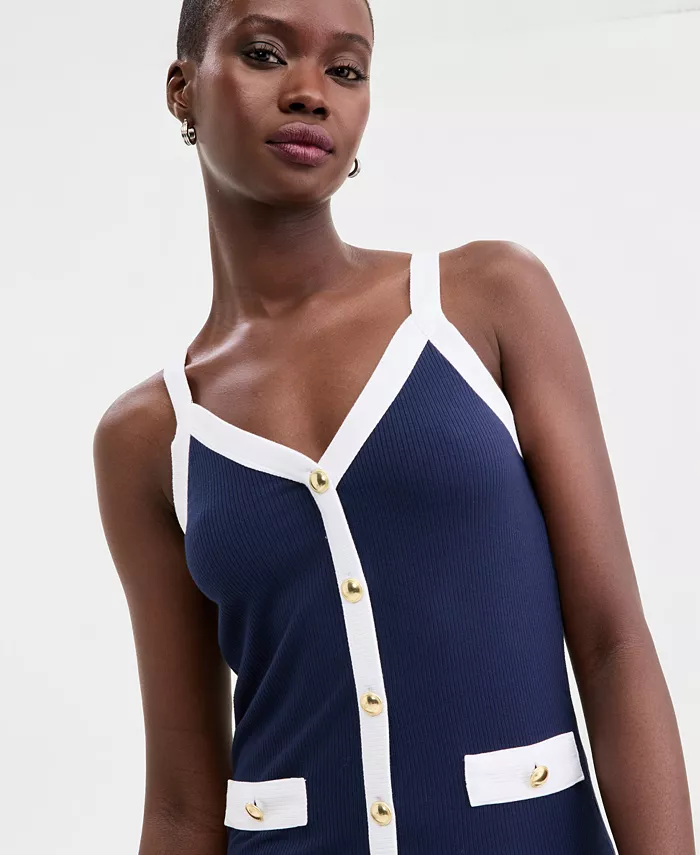Women's Knit Solid Colored-Trim Button-Up Tank Top - thumbnail 7