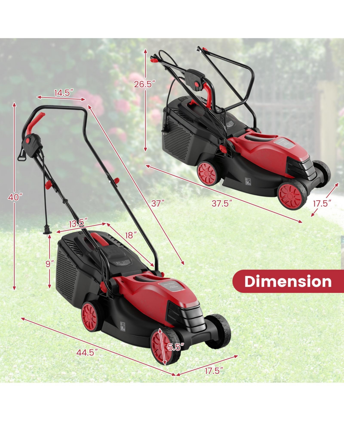 12-amp 13.5 Inch Adjustable Electric Corded Lawn Mower with Collection Box