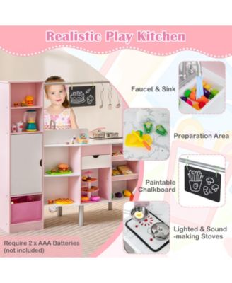 2-in-1 Double-sided Kids Kitchen and Market with Realistic Light and Sound