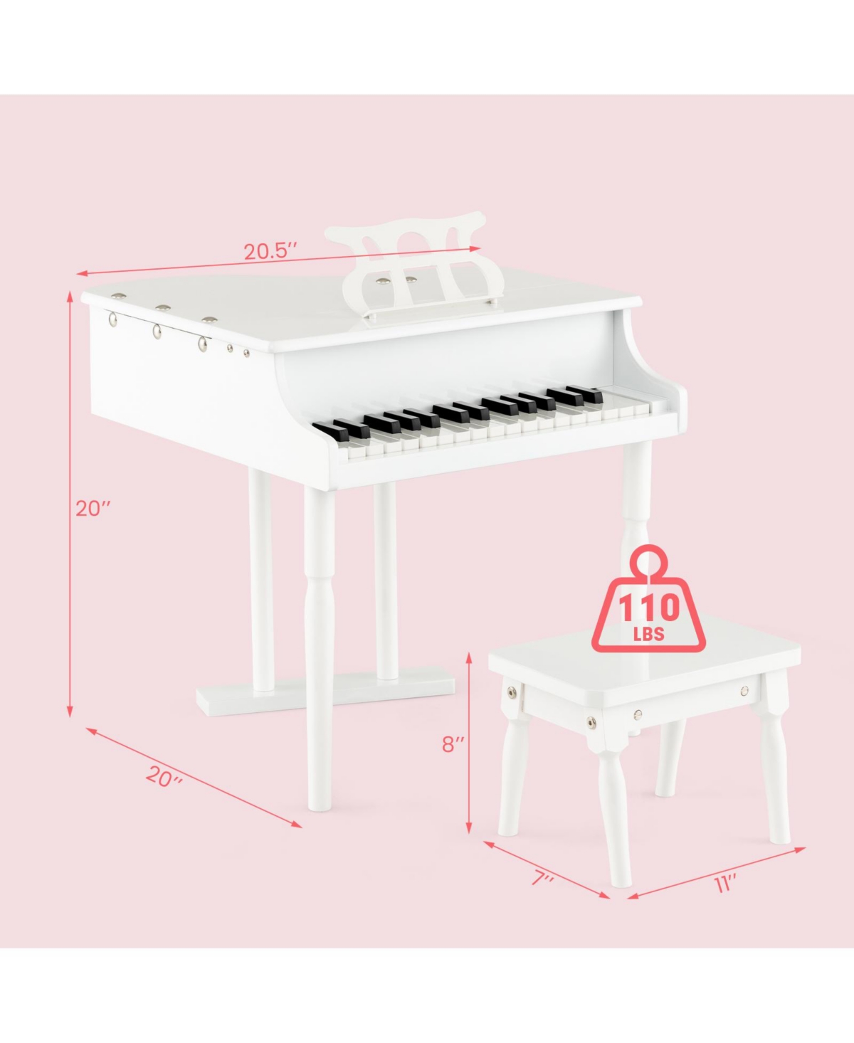 Sugift 30-Key Kids Piano Keyboard Toy With Bench Piano Lid And Music Rack.